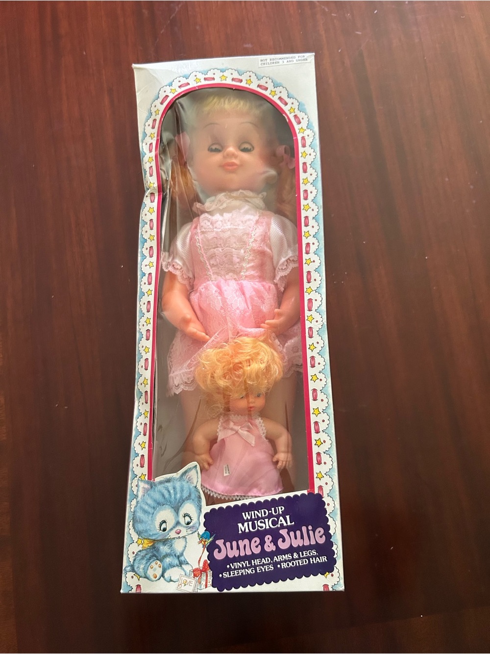 Vintage Wind-Up Musical June & Julie Doll Set - Pink Dresses